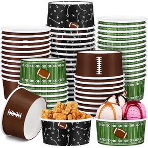 100 Pack Football Snack Bowl Party Supplies 12oz Paper Ice Cream Cups Disposable Soup Chili Bowl for BBQ Picnic Sports Events Household Birthday Party Supplies