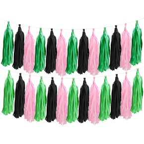 Honeydak 30 PCS Pink and Green Party Tissue Marland Decorations Witch Party Banner