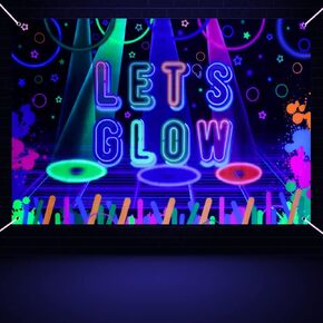 Glow in The Dark Party Backdrop, Lets Glow Backdrop, Neon Glow Banner for Let Glow in The Dark Party Decorations, Glow Neon Theme Birthday Party Supplies, 71x47'' Glow Party Backdrop