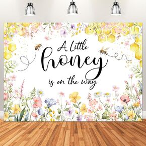 Mocsicka Bee Baby Shower Backdrop Honey Girl Baby Shower Background A Little Honey is On The Way Baby Shower Party Decoration Photo Booth Props (7x5ft)