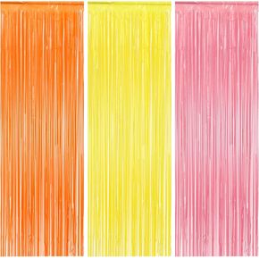 3 Pcs Fringe Backdrop, 6.6 X 3.3 Ft Fringe Curtains Streamers Party Decorations Photo Curtain Backdrop Pastel Backdrop Curtain Party Streamers Birthday Decorations (Orange, Yellow, Pink)