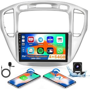 4GB 64GB Stereo for Toyota Highlander 2001 2002 2003 2004 2005 2006 2007 CarPlay Radio 8 Core Android 13 Head Unit Android Auto Backup Camera IPS 9 Inch Touchscreen GPS DSP 59UI