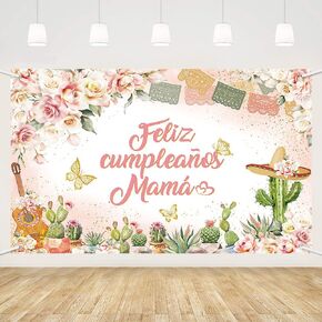 MEHOFOND Feliz Cumpleaños Mamá Backdrop Mom Happy Birthday Party Decorations Mexico Happy Birthday Backdrop for Mom Floral Party Decorations Photo Booth Props