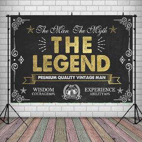 Lofaris Vintage Man Birthday Backdrop Decorations for Men Black Gold Themed Backdrop Sign Party Supplies, 30th 40th 50th 60th 70th 80th Bday Banner Decorations Background Studio Props 7x5ft