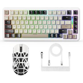 ZIYOU LANG Attack Shark M86 Wireless Mechanical Gaming Keyboard and R2 Wireless Gaming Mouse Combo Set (White)