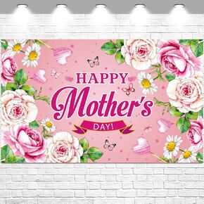 Happy Mother's Day Backdrop Decoration Banner Thanks Best Mom Ever Mom's Garland Sign Bunting Mothers Family Photo Photography Background for Women Decor Party Supplies