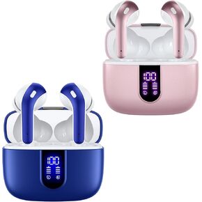TAGRY 2 Sets X08 Pink and Ocean Blue Bluetooth Headphones True Wireless Earbuds 60H Playback Ear Buds with Wireless Charging Case in-Ear Earbuds with Mic