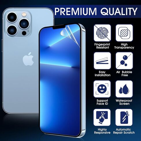 3 Pack iPhone 13/13 Pro TPU Screen Protector, Self-Healing HD Clear Soft Flexible Hydrogel Film Compatible for iPhone 13/13 Pro 6.1" - Scratch-Resistant, Easy to Install, Easy Installation in Kuwait