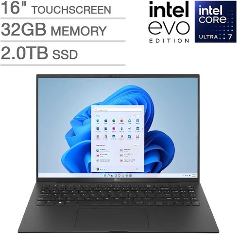 LG gram 16Z90P Laptop 16" Ultra-Lightweight, (2560 x 1600), Intel Evo 11th gen CORE i7, 16GB RAM, 1TB SSD, Windows 11 Home, 22 Hour Battery, Alexa Built-in, 2X USB-C, HDMI, USB-A - Black in Saudi Arabia
