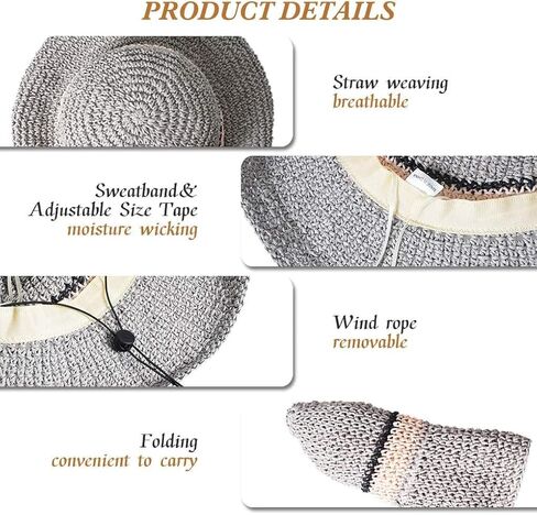 KXF Women Summer Floppy Beach Straw Sun Hat Wide Brim UPF 50+ Adjustable Foldable Travel Sunhat for Ladies in Saudi Arabia
