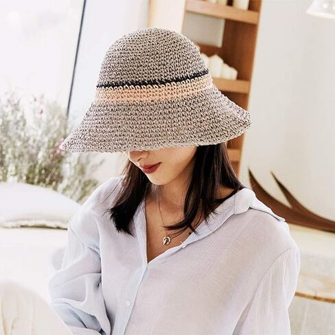 KXF Women Summer Floppy Beach Straw Sun Hat Wide Brim UPF 50+ Adjustable Foldable Travel Sunhat for Ladies in Saudi Arabia
