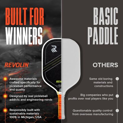 Revo Pro Reach Hybrid | Spin + Power + Control | مجداف المخلل الممتاز المصنوع في الولايات المتحدة | Lavaflx ™ Face 16mm Poly Honeycomb Core | USA Pickleball المعتمد مضرب المخلل | مجداف الحمم البركانية in Saudi Arabia