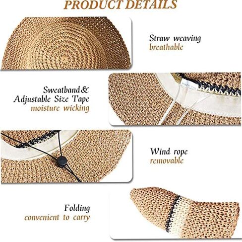 KXF Women Summer Floppy Beach Straw Sun Hat Wide Brim UPF 50+ Adjustable Foldable Travel Sunhat for Ladies in Saudi Arabia