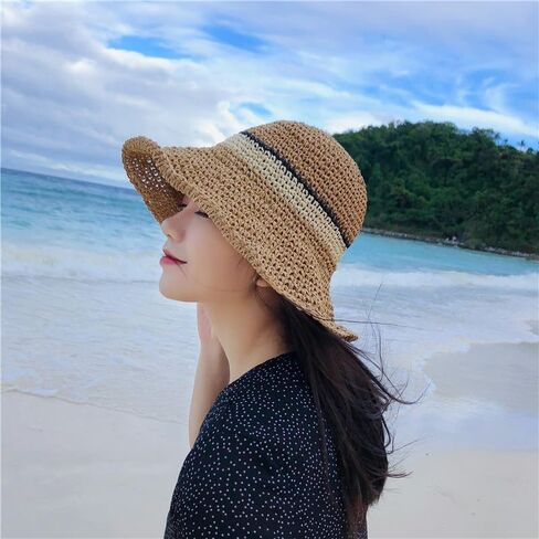 KXF Women Summer Floppy Beach Straw Sun Hat Wide Brim UPF 50+ Adjustable Foldable Travel Sunhat for Ladies in Saudi Arabia