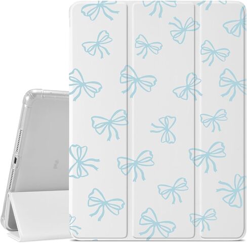 JOYLAND Light Blue Bow Pattern Case for iPad Air 6th Generation 11" M2 2024/iPad Air 5th 2022/4th 2020 Generation 10.9", Pencil Holder & Clear Transparent Back & Trifold Smart Pad White Cover in Saudi Arabia