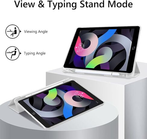 JOYLAND Light Blue Bow Pattern Case for iPad Air 6th Generation 11" M2 2024/iPad Air 5th 2022/4th 2020 Generation 10.9", Pencil Holder & Clear Transparent Back & Trifold Smart Pad White Cover in Saudi Arabia
