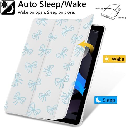 JOYLAND Light Blue Bow Pattern Case for iPad Air 6th Generation 11" M2 2024/iPad Air 5th 2022/4th 2020 Generation 10.9", Pencil Holder & Clear Transparent Back & Trifold Smart Pad White Cover in Saudi Arabia
