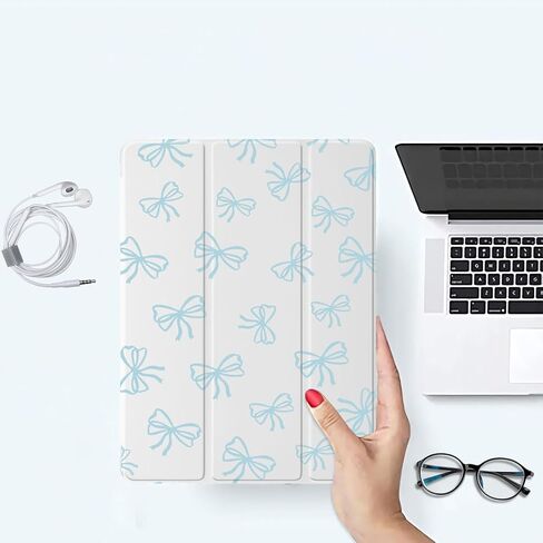 JOYLAND Light Blue Bow Pattern Case for iPad Air 6th Generation 11" M2 2024/iPad Air 5th 2022/4th 2020 Generation 10.9", Pencil Holder & Clear Transparent Back & Trifold Smart Pad White Cover in Saudi Arabia