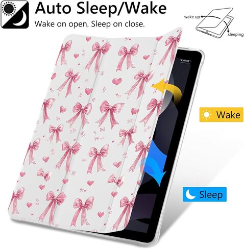 JOYLAND Light Blue Bow Pattern Case for iPad Air 6th Generation 11" M2 2024/iPad Air 5th 2022/4th 2020 Generation 10.9", Pencil Holder & Clear Transparent Back & Trifold Smart Pad White Cover in Saudi Arabia