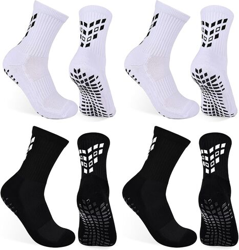 Anti-slip Grip Soccer Football Sports Socks Men Women Cushioned Cotton Crew Socks Yoga 6-8.5 2white+2whitebeige M 4 Pair in Kuwait