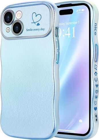 Lchulle for iPhone 14 Plus Case for Women Girls ، Frame Wave Frame لطيف مع Love Heart Coffer Coffer Cover Cover Cover Luxury Plating Plantbroof Phone for iPhone 14 Plus ، Dark Purple in Kuwait