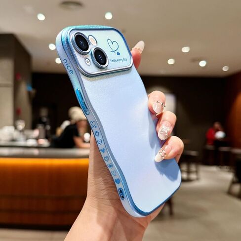 Lchulle for iPhone 14 Plus Case for Women Girls ، Frame Wave Frame لطيف مع Love Heart Coffer Coffer Cover Cover Cover Luxury Plating Plantbroof Phone for iPhone 14 Plus ، Dark Purple in Kuwait