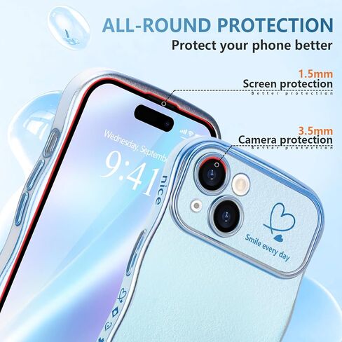 Lchulle for iPhone 14 Plus Case for Women Girls ، Frame Wave Frame لطيف مع Love Heart Coffer Coffer Cover Cover Cover Luxury Plating Plantbroof Phone for iPhone 14 Plus ، Dark Purple in Kuwait