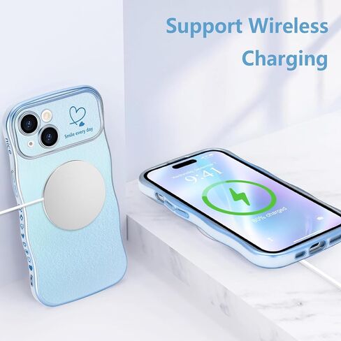 Lchulle for iPhone 14 Plus Case for Women Girls ، Frame Wave Frame لطيف مع Love Heart Coffer Coffer Cover Cover Cover Luxury Plating Plantbroof Phone for iPhone 14 Plus ، Dark Purple in Kuwait