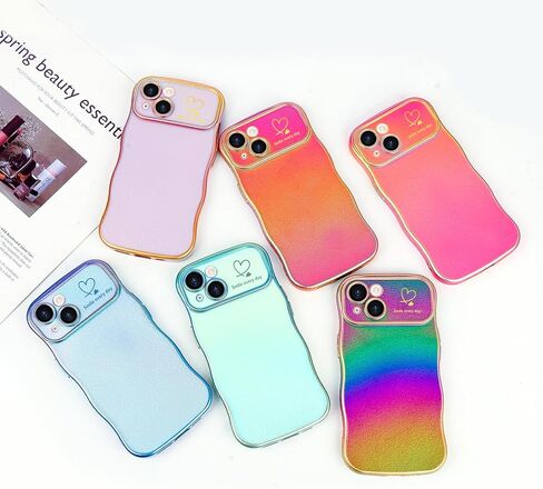 Lchulle for iPhone 14 Plus Case for Women Girls ، Frame Wave Frame لطيف مع Love Heart Coffer Coffer Cover Cover Cover Luxury Plating Plantbroof Phone for iPhone 14 Plus ، Dark Purple in Kuwait