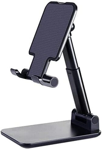 Cell Phone Stand, Aluminum Phone Stand for Desk - Adjustable Mobile Phone Stand for Desk, Case Friendly Compatible with All Mobile Phone/iPad/Kindle/Tablet Phone Dock(Black) in Kuwait
