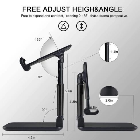 Cell Phone Stand, Aluminum Phone Stand for Desk - Adjustable Mobile Phone Stand for Desk, Case Friendly Compatible with All Mobile Phone/iPad/Kindle/Tablet Phone Dock(Black) in Kuwait