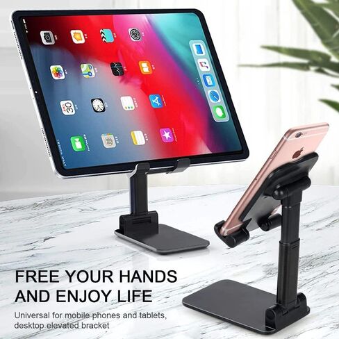 Cell Phone Stand, Aluminum Phone Stand for Desk - Adjustable Mobile Phone Stand for Desk, Case Friendly Compatible with All Mobile Phone/iPad/Kindle/Tablet Phone Dock(Black) in Kuwait