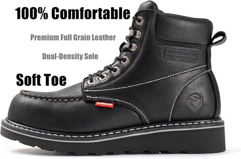 SUREWAY Mens Heavy Duty Soft/Composite/Steel Toe Work Boots for Men-Comfortable,Goodyear Welt,Full Grain Leather,6 in Wedge Moc Toe Construction Boots/Shoes,Waterproof Soft Toe Light Brown,Size 10 in Kuwait