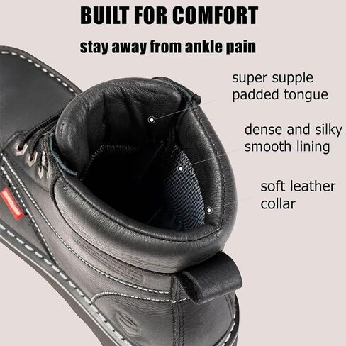 SUREWAY Mens Heavy Duty Soft/Composite/Steel Toe Work Boots for Men-Comfortable,Goodyear Welt,Full Grain Leather,6 in Wedge Moc Toe Construction Boots/Shoes,Waterproof Soft Toe Light Brown,Size 10 in Kuwait