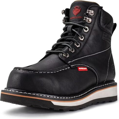 أحذية SUREWAY للرجال شديدة التحمل ناعمة / مركبة / فولاذية عند أصابع القدم للرجال - مريحة، Goodyear Welt، جلد محبب بالكامل، أحذية / أحذية بناء بمقدمة 6 بوصات، مقاومة للماء عند أصابع القدم الناعمة باللون البني الفاتح، مقاس 10 in Kuwait