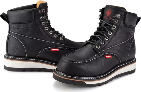 أحذية SUREWAY للرجال شديدة التحمل ناعمة / مركبة / فولاذية عند أصابع القدم للرجال - مريحة، Goodyear Welt، جلد محبب بالكامل، أحذية / أحذية بناء بمقدمة 6 بوصات، مقاومة للماء عند أصابع القدم الناعمة باللون البني الفاتح، مقاس 10 in Kuwait