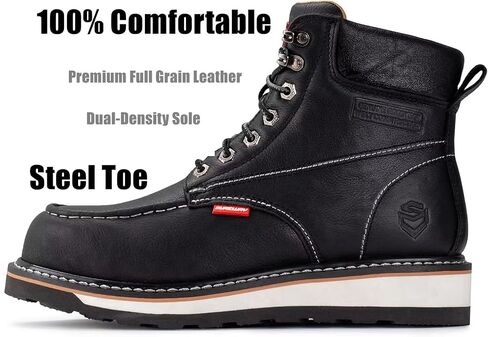 أحذية SUREWAY للرجال شديدة التحمل ناعمة / مركبة / فولاذية عند أصابع القدم للرجال - مريحة، Goodyear Welt، جلد محبب بالكامل، أحذية / أحذية بناء بمقدمة 6 بوصات، مقاومة للماء عند أصابع القدم الناعمة باللون البني الفاتح، مقاس 10 in Kuwait