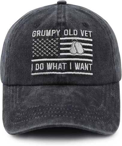 Grumpy Old Vet I Do What I Want Hats for Men, Adjustable Cotton Embroidery American Flag Veteran Baseball Cap in Kuwait