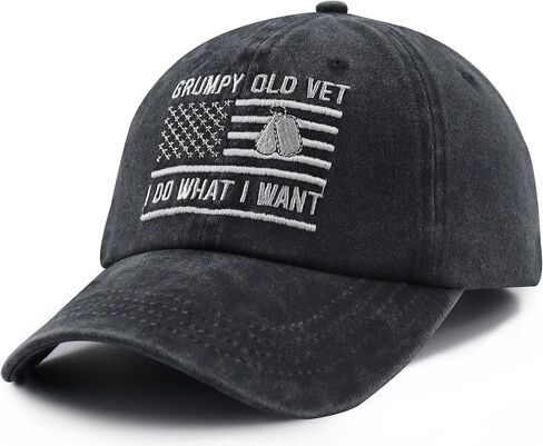 Grumpy Old Vet I Do What I Want Hats for Men, Adjustable Cotton Embroidery American Flag Veteran Baseball Cap in Kuwait