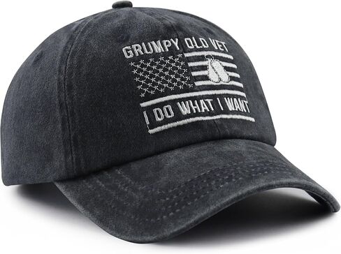 Grumpy Old Vet I Do What I Want Hats for Men, Adjustable Cotton Embroidery American Flag Veteran Baseball Cap in Kuwait