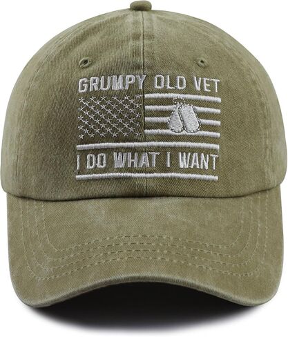 Grumpy Old Vet I Do What I Want Hats for Men, Adjustable Cotton Embroidery American Flag Veteran Baseball Cap in Kuwait
