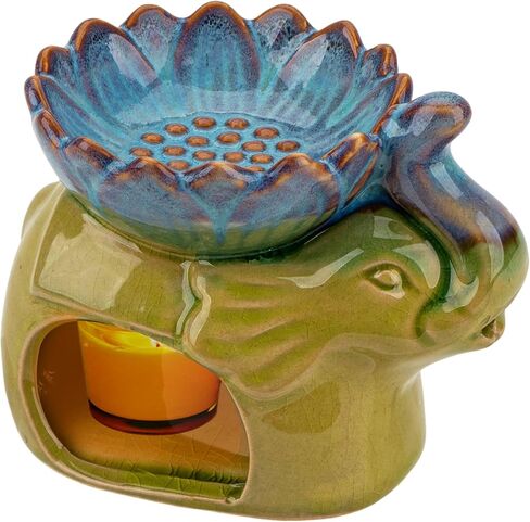 Elephant Oil Burner, Elephant Ceramic Oil Warmers, Retro Decorative Aroma Furnace Creative Gift Box, Furnace Household Burner Lotus Tea Light Rack Decorative Gift (Pink) in Saudi Arabia
