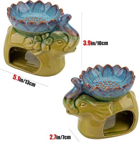 Elephant Oil Burner, Elephant Ceramic Oil Warmers, Retro Decorative Aroma Furnace Creative Gift Box, Furnace Household Burner Lotus Tea Light Rack Decorative Gift (Pink) in Saudi Arabia