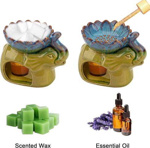Elephant Oil Burner, Elephant Ceramic Oil Warmers, Retro Decorative Aroma Furnace Creative Gift Box, Furnace Household Burner Lotus Tea Light Rack Decorative Gift (Pink) in Saudi Arabia