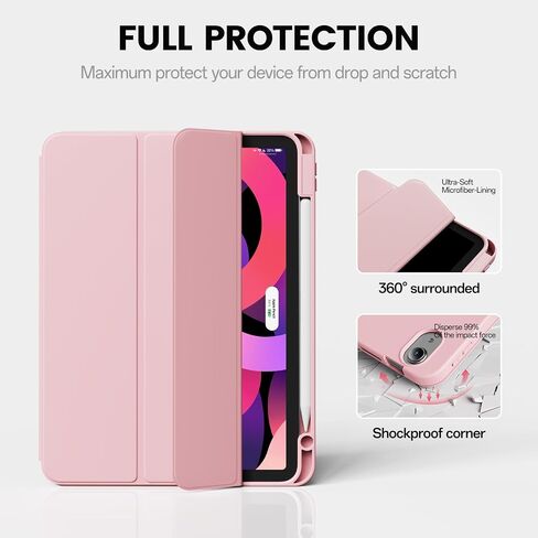 Case for iPad Air 11 Inch 7th Generation M3 2025/ 6th Generation M2 2024, for iPad Air 5th/4th Generation 10.9 Inch 2022/2020 with Pencil Holder, Slim Case Support Auto Sleep/Wake, Pink in Kuwait