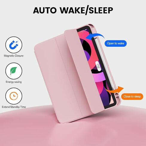 Case for iPad Air 11 Inch 7th Generation M3 2025/ 6th Generation M2 2024, for iPad Air 5th/4th Generation 10.9 Inch 2022/2020 with Pencil Holder, Slim Case Support Auto Sleep/Wake, Pink in Kuwait