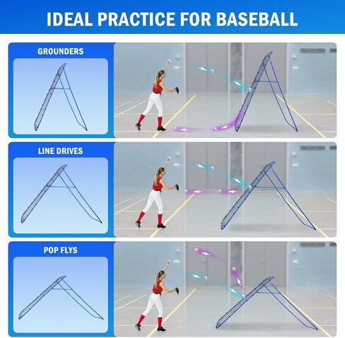 5×4FT Baseball Pitching Rebounder Net, Softball Practice Equipment for Pitch Back with 2 x 6-Angle Quick Adjustments, Batting Target Ribbon, Sport Training Hitting Nets for Backyard in Kuwait