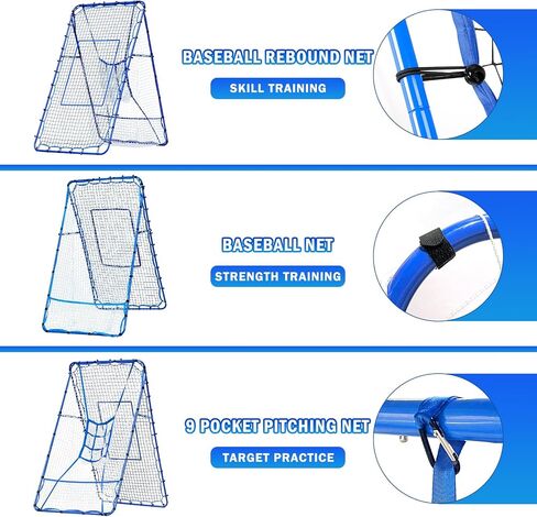 5×4FT Baseball Pitching Rebounder Net, Softball Practice Equipment for Pitch Back with 2 x 6-Angle Quick Adjustments, Batting Target Ribbon, Sport Training Hitting Nets for Backyard in Kuwait
