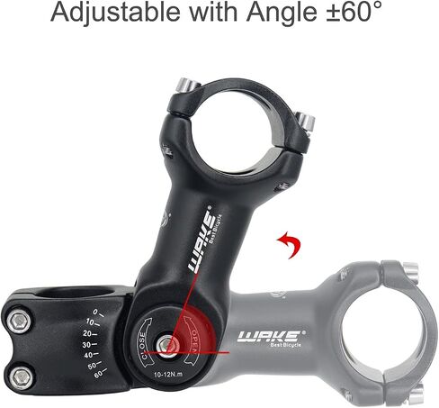 Wake Bike stem 25.4 31.8 0-60 Degree 90mm 110mm 130mm，Bike Adjustable stem for Mountain Bike, Road Bike, MTB, BMX, Cycling in Kuwait