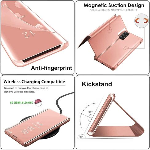Compatible with Samsung Galaxy S25 Ultra Case Flip Leather Cover Clear S-View Mirror Shockproof Cover with Kickstand Anti-Scratch Protective Phone Cases Cover for Samsung S25 Ultra 5G (Rose Gold) in Kuwait